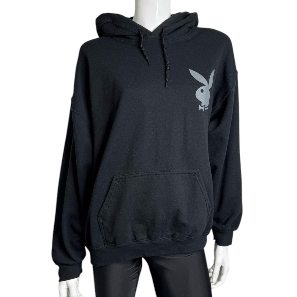 Gildan Heavy Blend Playboy Bunny Graphic Black Pullover Hoodie Sweatshirt